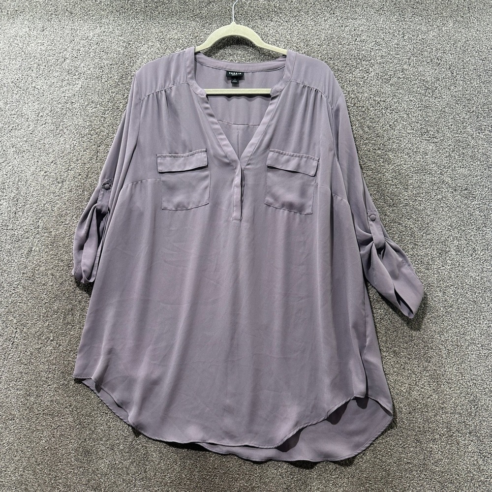 Torrid Harper Dusty Purple Georgette Roll Tab Pullover Blouse Size 1X Office